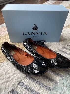 Lanvin Black Patent Leather Elastic-Top Ballet Flats